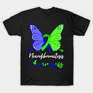 Neurofibromatosis Awareness Butterfly Blue  Green T-Shirt